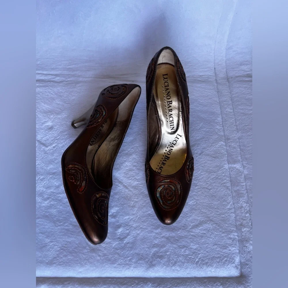 Luciano Barachini Gold Designer Pointy Toe Heel Size 8.5